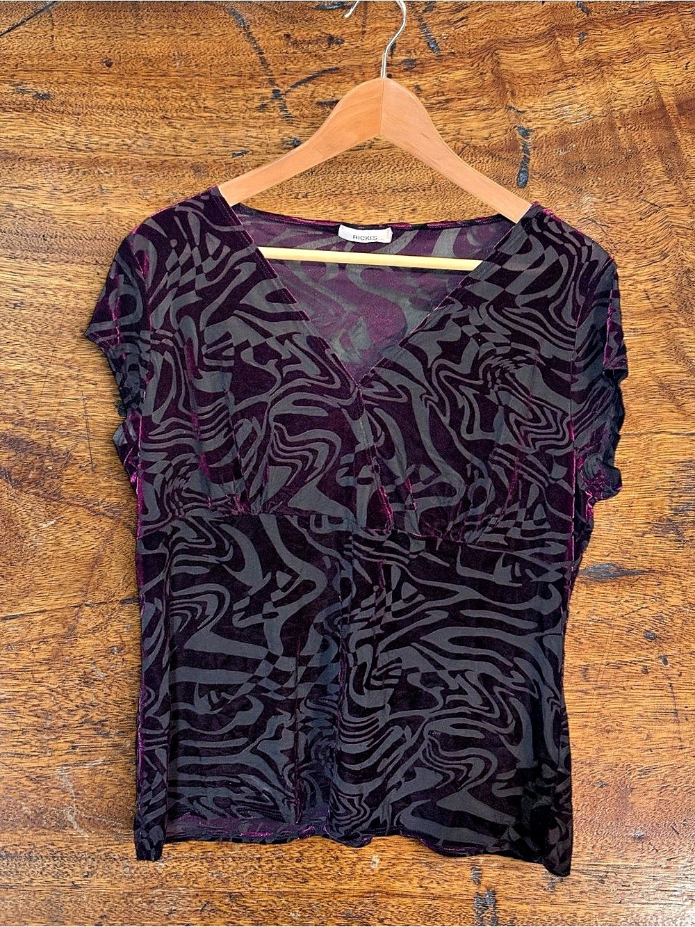 Ricki's Velvet Abstract Plum & Grey Mesh Top Y2K Size XXL